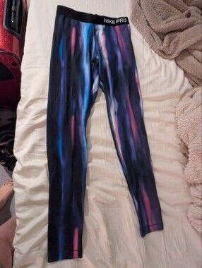 Nike Pro Black Leggings with Blue and Pink Streaks